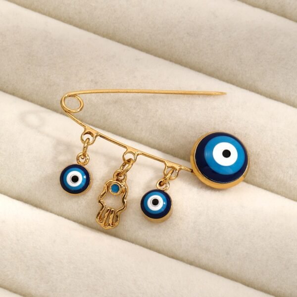 European and American Devil's Eye Brooch, Diamond-Encrusted Blue Eye and Palm Pins