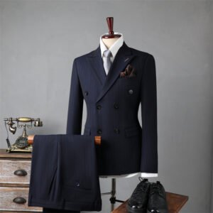 Double Breasted Striped Suit Men's Business Slim Formal Wear Bridegroom Wedding Dress