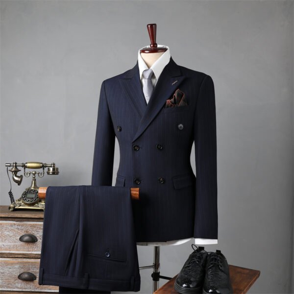 Double Breasted Striped Suit Men's Business Slim Formal Wear Bridegroom Wedding Dress