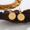 Cross-Border Gold-Plated Coin Earrings, Vintage Coin Stud Earrings