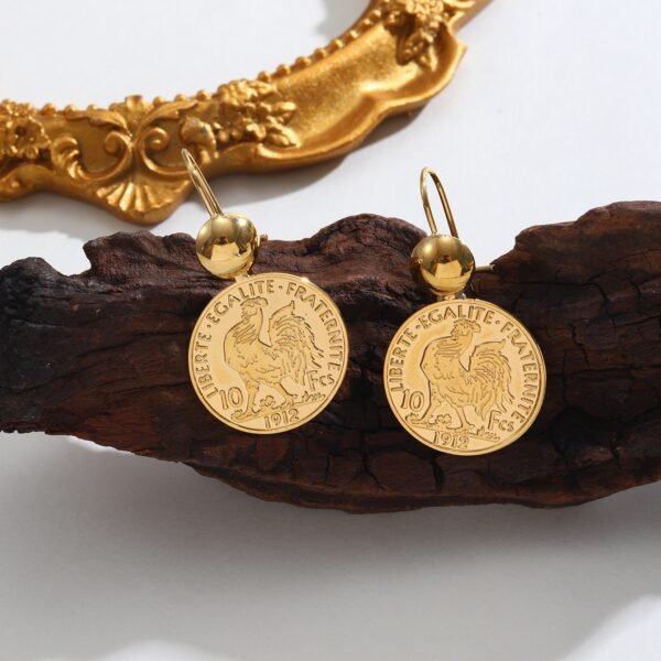 Cross-Border Gold-Plated Coin Earrings, Vintage Coin Stud Earrings