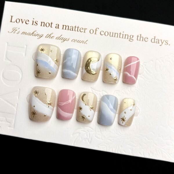 Wy384 Romantic Galaxy Glass Bead Cat Eye Glitter Gilt Wearable Nails Wy384 Romantic Galaxy Glass Bead Cat Eye Glitter Gilt Wearable Nails
