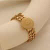 Cross-Border Copper Alloy Handmade Chain Gold-Plated Badge Bracelet, French Retro Round Tag