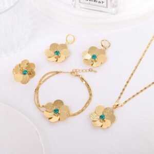 Temu Dropshipping Copper Alloy Four-Piece Set Flower Necklace Multi-Layer Earrings Hot-Selling Artistic Retro Style