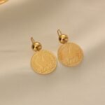 Cross-Border Gold-Plated Coin Earrings, Vintage Coin Stud Earrings