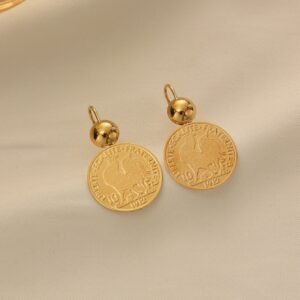 Cross-Border Gold-Plated Coin Earrings, Vintage Coin Stud Earrings 1 Cross-Border Gold-Plated Coin Earrings, Vintage Coin Stud Earrings