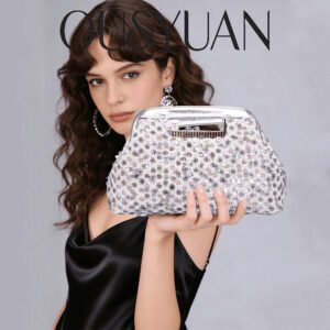 Cross-border Evening Bag – Silver Sequin Clutch, Woven Handbag