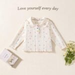 Bowknot Cat Embroidery Girls' Long-Sleeve T-Shirt with Star Print