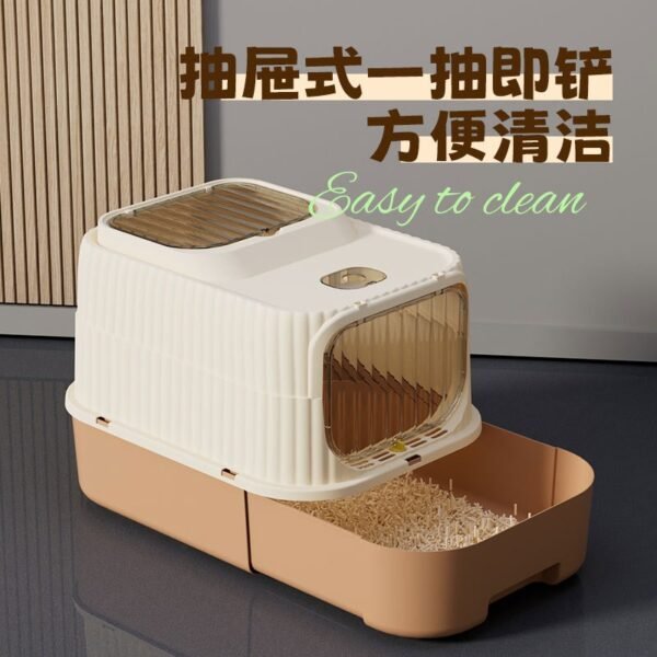 Fully Enclosed Cat Litter Box, Extra Large Anti-Splash, Thickened Drawer-Type Double-Door Cat Toilet