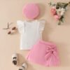 Baby Girls 3-Piece Summer Outfit - Ribbed Sleeveless Top, Bow Skirt & Shorts
