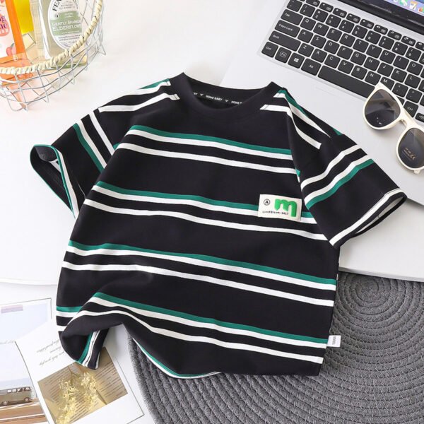 Boys Striped Cotton T-Shirt - Short Sleeve Summer Sports Top