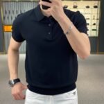 Men's Loose Knitted Polo Shirt - Casual Short Sleeve Collared Tee