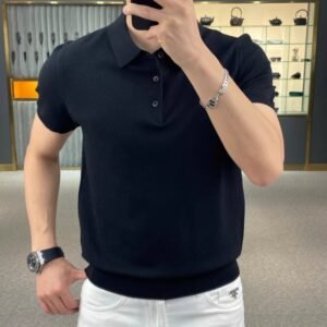 Men's Loose Knitted Polo Shirt - Casual Short Sleeve Collared Tee