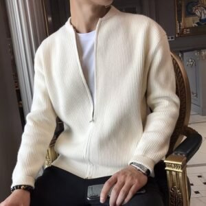 Men's Stand Collar Knitted Cardigan - Casual Knit Jacket
