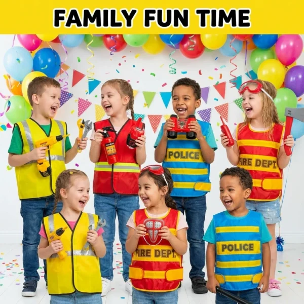 Kids Role-Play Vest Costume Set - Firefighter, Police, Engineer & More (7 Styles)