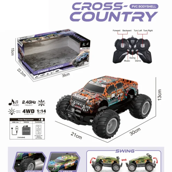 RC rock crawler 1:14 Scale 4WD Off-Road RC Rock Crawler / Swing Car - 2.4G Remote Control Truck with Lights
