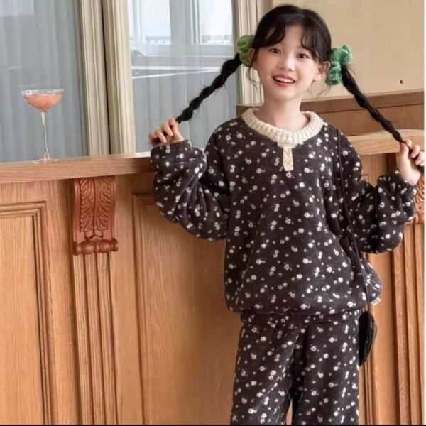 Girls' Pajamas Autumn Winter Thickened Fleece-Lined Floral Home Wear
