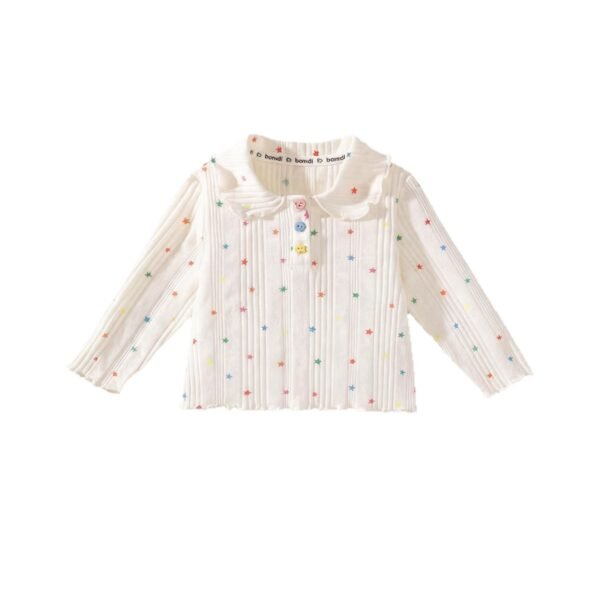 Bowknot Cat Embroidery Girls' Long-Sleeve T-Shirt with Star Print