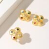 European and American Sand Gold Flower Necklace, Diamond Color Four-Leaf Clover Set with Earrings