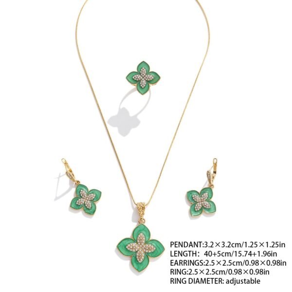 Female Internet Celebrity Full Diamond Four-Leaf Clover Mother-of-Pearl Clavicle Necklace Set