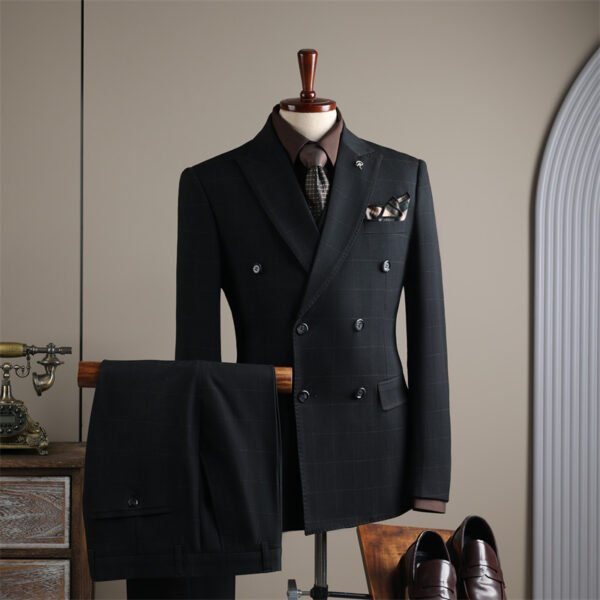 Double Row Plaid Suit Men's Business Formal Groomsman Wedding Groom Suit Jacket