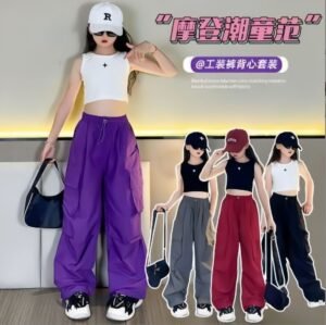 Girls Cargo Pants - Loose Wide-Leg Casual Trousers, Spring/Summer/Autumn
