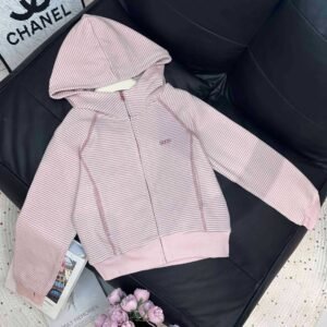Girls Pink Striped Hooded Jacket
