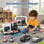 Kids Simulation Gas Station & Car Wash Play Set with Toy Vehicles