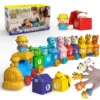 Farm Animal Digital Building Block Train Toy with Finger Puppets