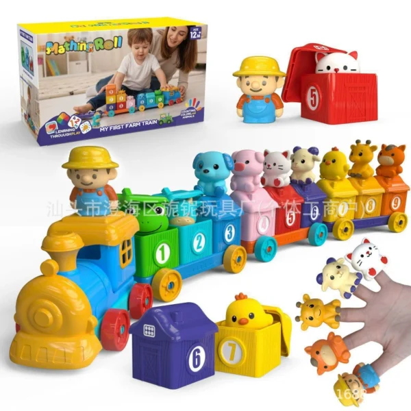 Farm Animal Digital Building Block Train Toy with Finger Puppets