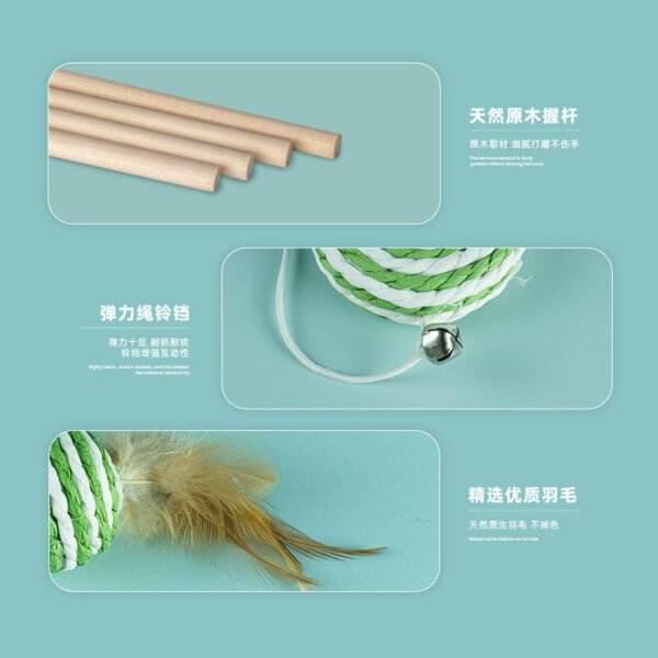 Cat Teaser Wand with Long Durable Feather Rod, Self-Entertainment Boredom-Relief Gadget, Solid Wood Rod That Won't Break, with Bell, Mouse Cat Toy
