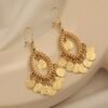 Bohemian K-Gold Plated Peacock Earrings, Coin Tassel Wind Chime Earrings