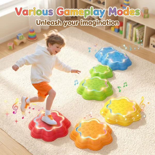 Musical Light-Up Balance Stepping Stones - Sensory River-Crossing Game for Kids