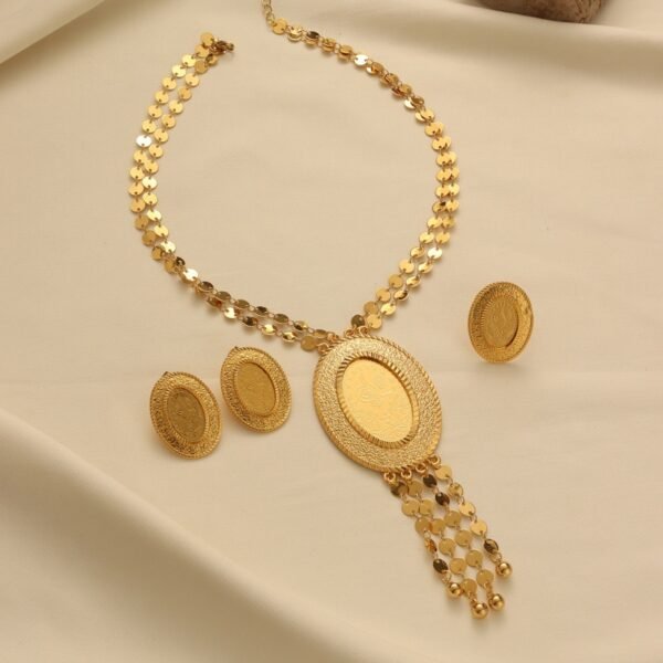 Evening Ethnic Style Tassel Necklace and Earring Set, Gold-Plated Jewelry, Xinjiang Style