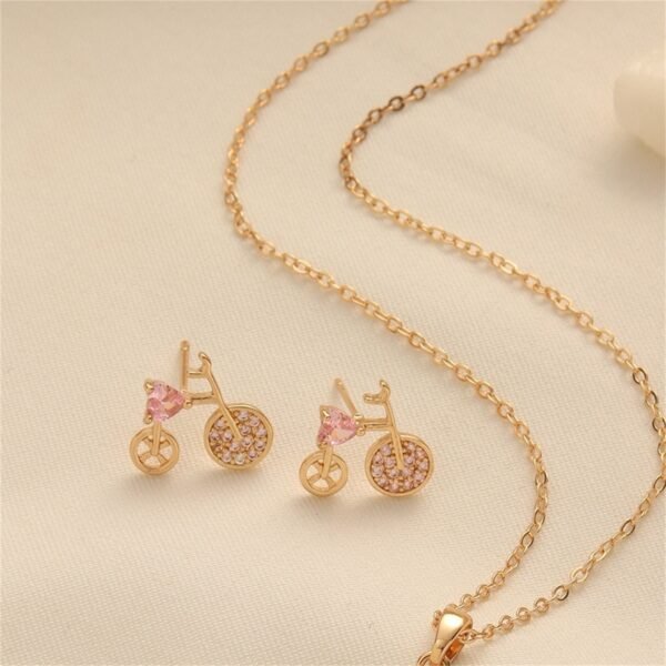 Copper Gold-Plated Zircon Bicycle Necklace Clavicle Chain Set