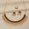 Bohemian Curved Neck Chain Pearl Tassel Black Diamond Necklace Earring Set