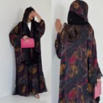 HY160 Printed Headscarf Cardigan Vintage Oil Painting Style