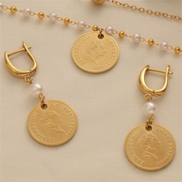 Turkish Portrait Coin Badge Chain Pearl Double-Layer Necklace Jewelry Set 3 Turkish Portrait Coin Badge Chain Pearl Double-Layer Necklace Jewelry Set