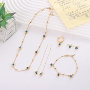 Cross-Border Copper Alloy Devil’s Eye Necklace Jewelry Five-Piece Set, Blue Eyes