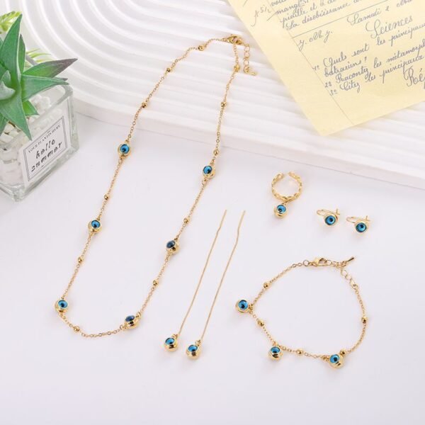 Cross-Border Copper Alloy Devil's Eye Necklace Jewelry Five-Piece Set, Blue Eyes