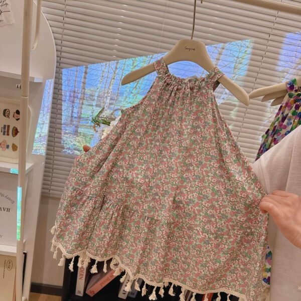 Girls Beach Style Halter Neck Patchwork Print Dress