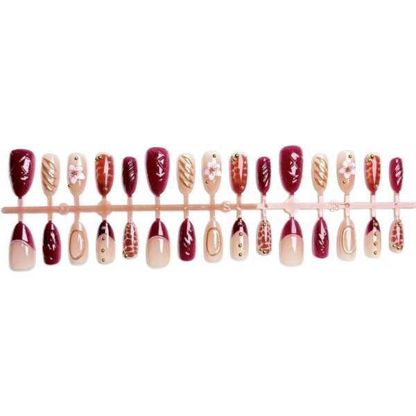 Wy226 Caramel Amber Brown-Red Gilt 3D Wearable Nails