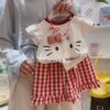 Girls Flying Sleeve Bow Two-Piece Set - Short Sleeve Top and Shorts