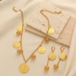 European Gold Light Luxury Coin Pendant Necklace Tassel Earrings Set