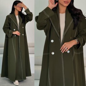 LN150 Trench long à double boutonnage vert olive