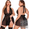 Cross-Border European and American New Sexy Lingerie Sexy Women's Mesh Bow Halter Nightdress Sexy Suit Wholesale