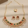 Bohemian Curved Neck Chain Pearl Tassel Black Diamond Necklace Earring Set