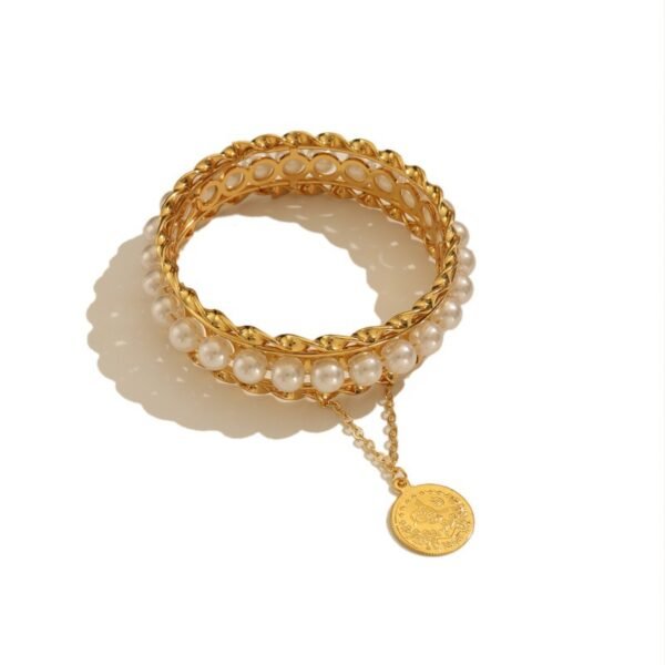 Middle Eastern Vintage Pearl Bracelet with 24K Gold-Plated Coin Pendant