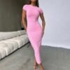 Women's Solid Colour Short Sleeve Dress - Slim Fit Elegant Summer Dress