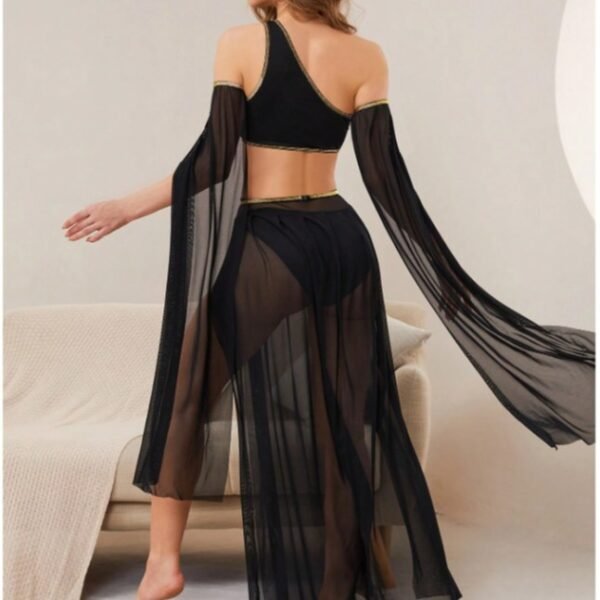 Cross-Border Foreign Trade European and American New Sexy Lingerie Sexy Women's One-Shoulder Dance Outfit Slit Long Skirt Sexy Set